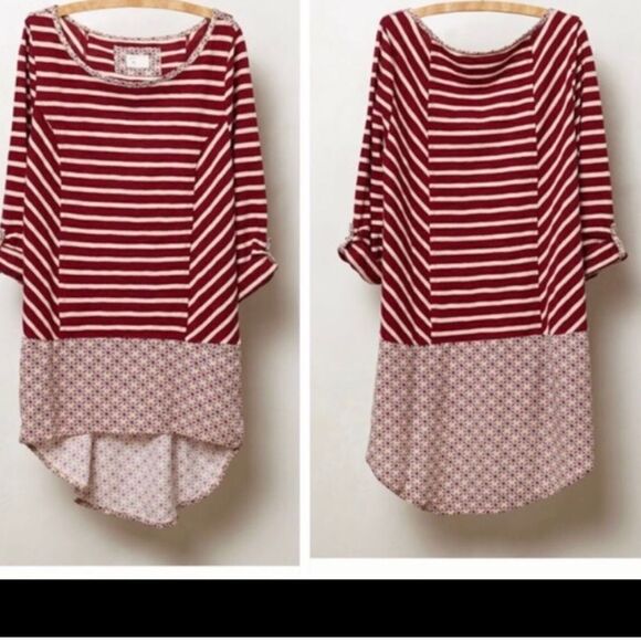 (BOGO FREE) Anthropologie Postmark Fairly Tunic in Red Burgundy Medium - Picture 1 of 4